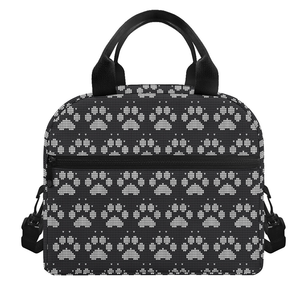 Grey And White Paw Knitted Pattern Print Insulated Lunch Bag