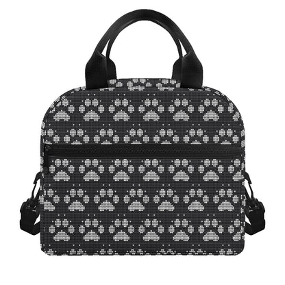 Grey And White Paw Knitted Pattern Print Insulated Lunch Bag