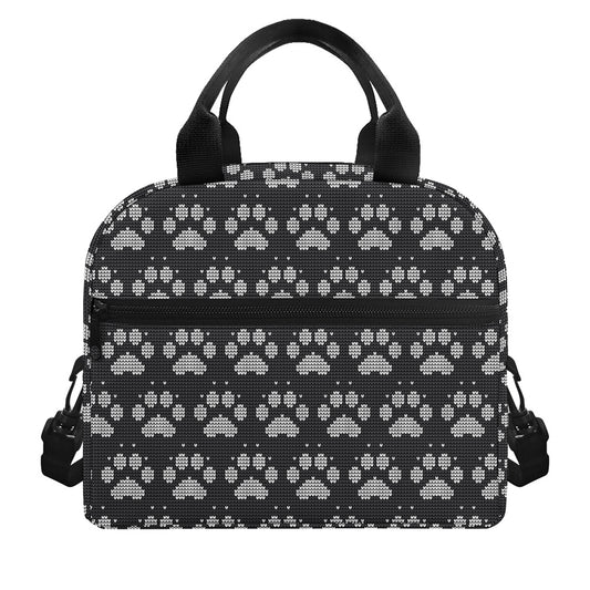 Grey And White Paw Knitted Pattern Print Insulated Lunch Bag