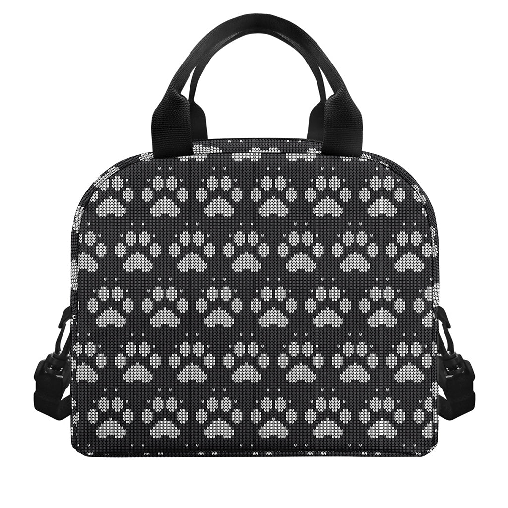 Grey And White Paw Knitted Pattern Print Insulated Lunch Bag