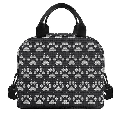 Grey And White Paw Knitted Pattern Print Insulated Lunch Bag