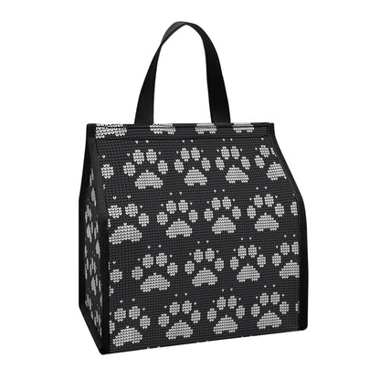Grey And White Paw Knitted Pattern Print Insulated Lunch Tote