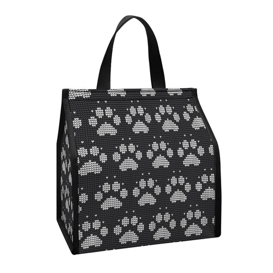 Grey And White Paw Knitted Pattern Print Insulated Lunch Tote