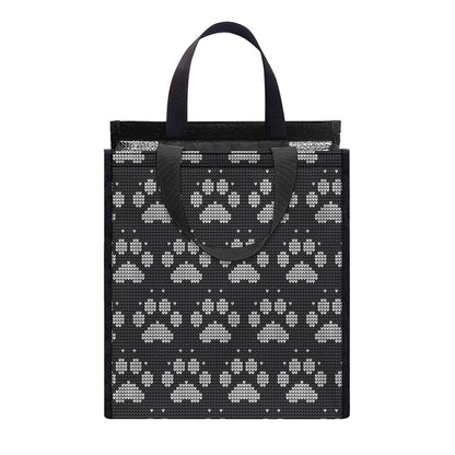 Grey And White Paw Knitted Pattern Print Insulated Lunch Tote