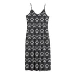 Grey And White Paw Knitted Pattern Print Jersey Midi Cami Dress