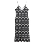 Grey And White Paw Knitted Pattern Print Jersey Midi Cami Dress