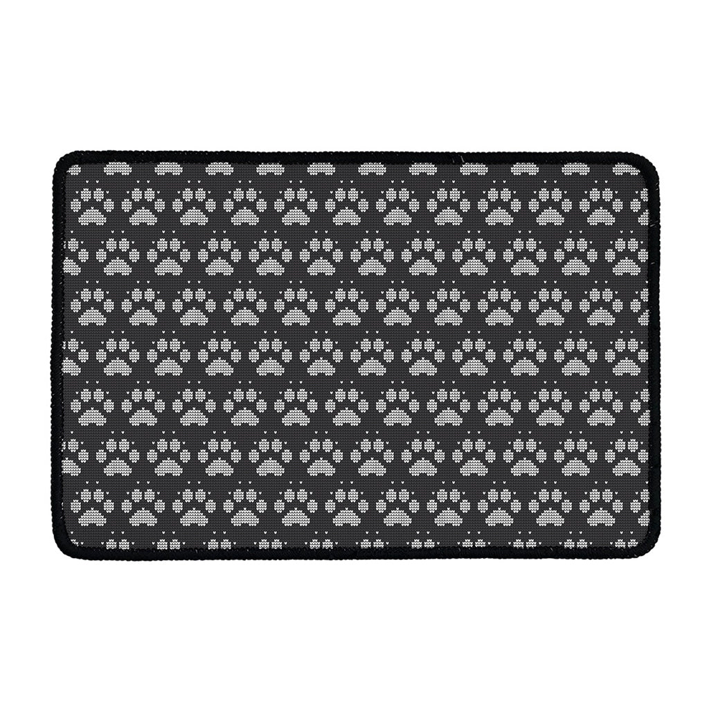 Grey And White Paw Knitted Pattern Print Kitchen Mat