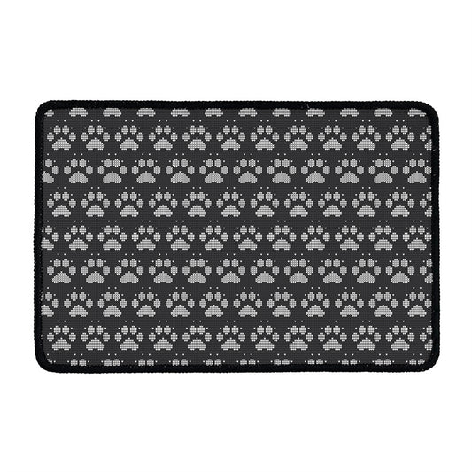 Grey And White Paw Knitted Pattern Print Kitchen Mat