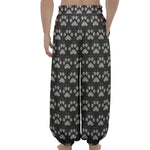 Grey And White Paw Knitted Pattern Print Lantern Pants