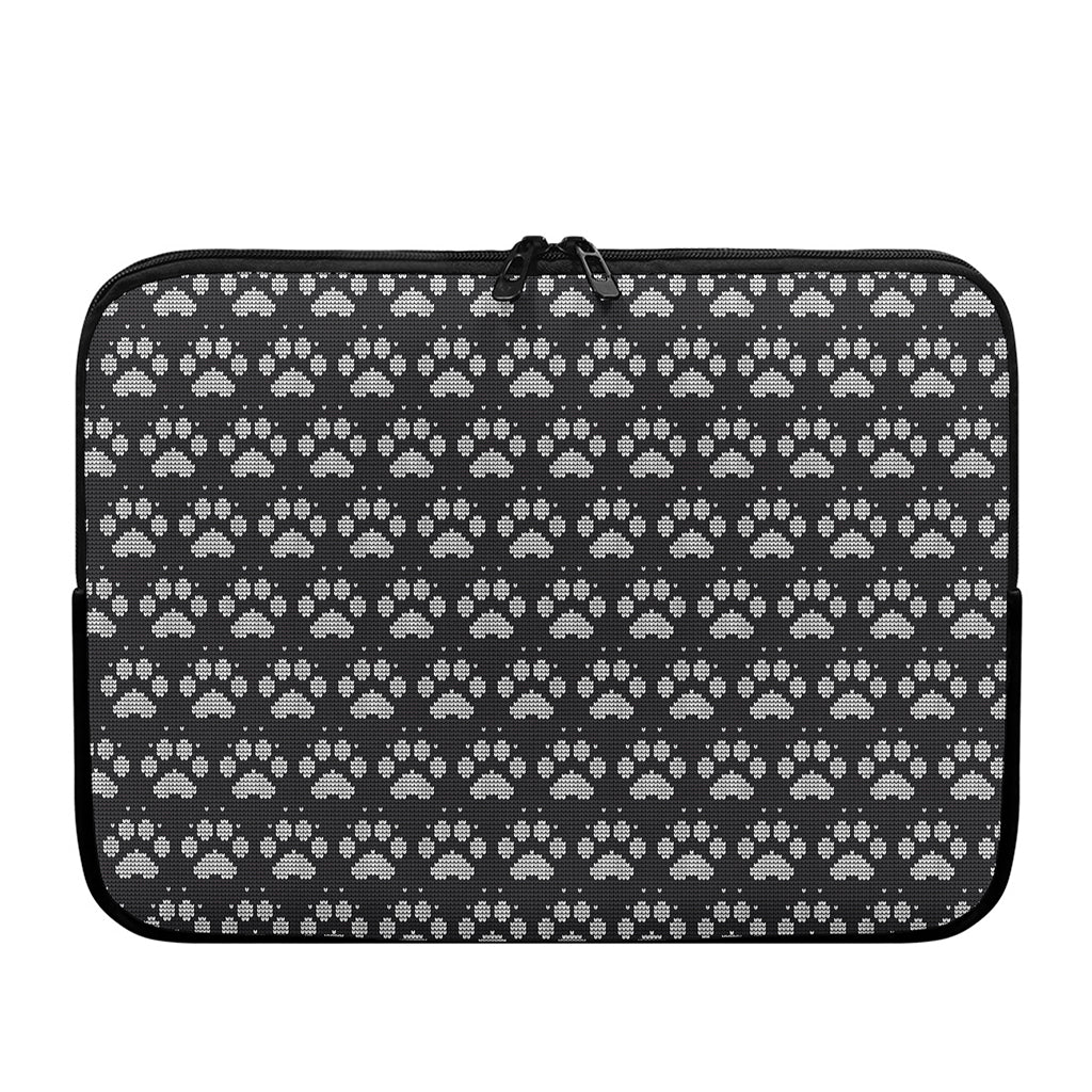 Grey And White Paw Knitted Pattern Print Laptop Sleeve