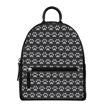 Grey And White Paw Knitted Pattern Print Leather Backpack