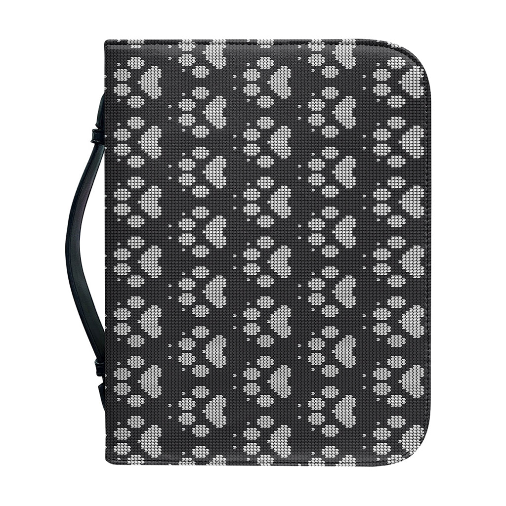 Grey And White Paw Knitted Pattern Print Leather Bible Cover
