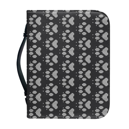 Grey And White Paw Knitted Pattern Print Leather Bible Cover