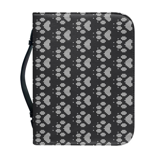 Grey And White Paw Knitted Pattern Print Leather Bible Cover