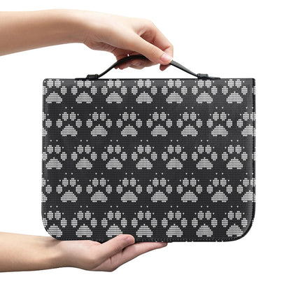 Grey And White Paw Knitted Pattern Print Leather Bible Cover
