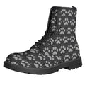 Grey And White Paw Knitted Pattern Print Lace-Up Boots