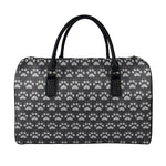 Grey And White Paw Knitted Pattern Print Leather Duffle Bag