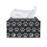 Grey And White Paw Knitted Pattern Print Leather Tissue Box Cover