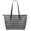 Grey And White Paw Knitted Pattern Print Leather Tote Bag With Zipper