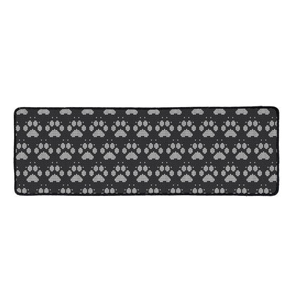 Grey And White Paw Knitted Pattern Print Long Kitchen Mat