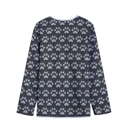Grey And White Paw Knitted Pattern Print Long Sleeve Short Coat