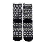 Grey And White Paw Knitted Pattern Print Long Socks