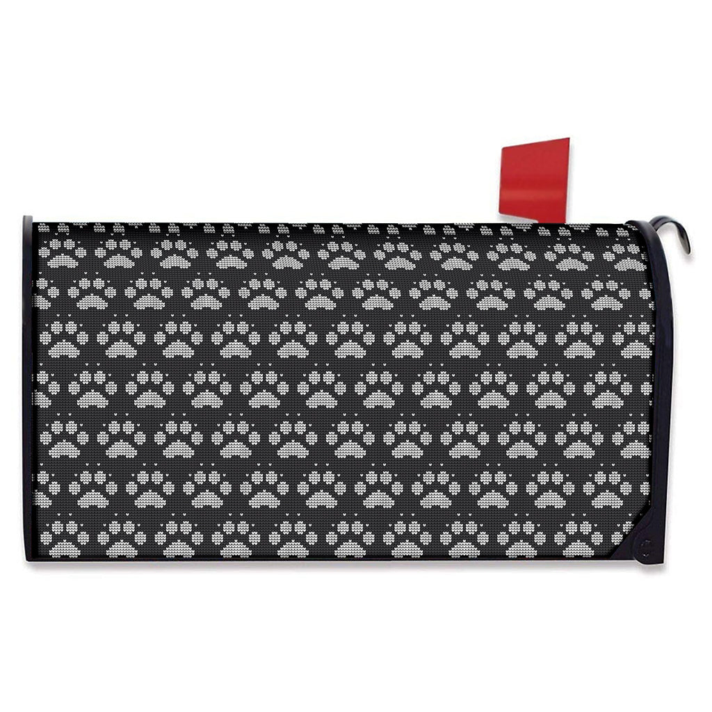 Grey And White Paw Knitted Pattern Print Mailbox Cover