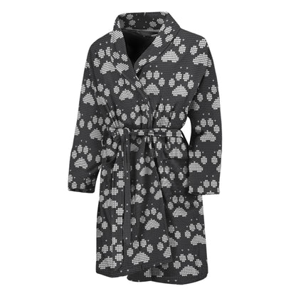 Grey And White Paw Knitted Pattern Print Men's Bathrobe