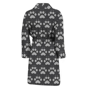Grey And White Paw Knitted Pattern Print Men's Bathrobe
