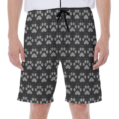 Grey And White Paw Knitted Pattern Print Men's Beach Shorts