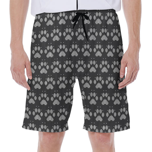 Grey And White Paw Knitted Pattern Print Men's Beach Shorts