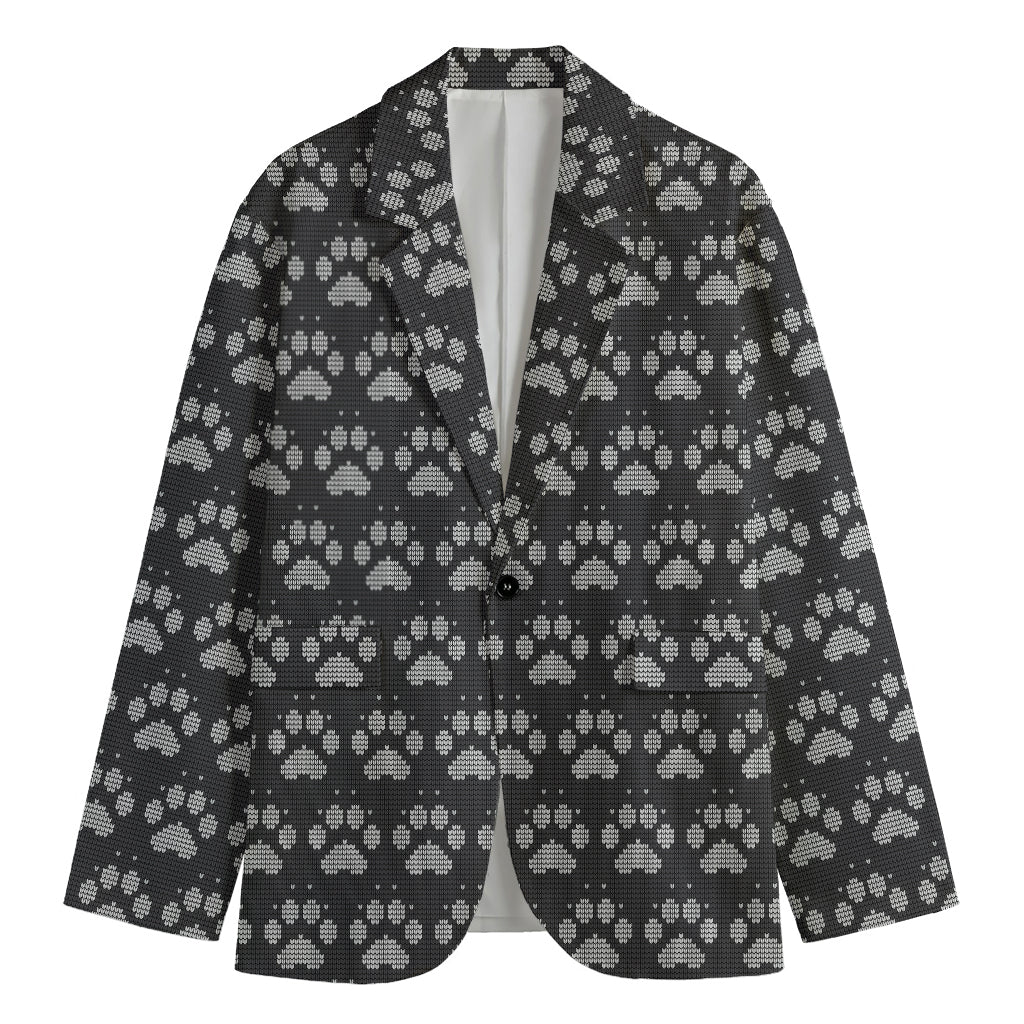 Grey And White Paw Knitted Pattern Print Men's Blazer
