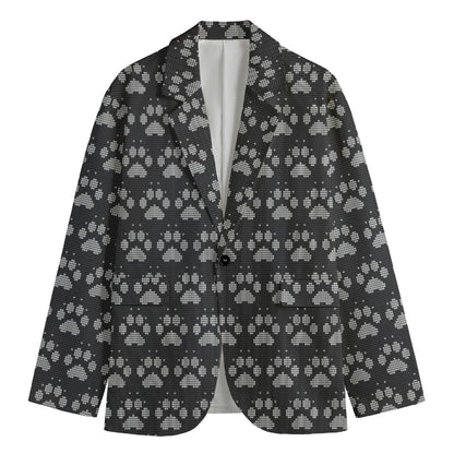 Grey And White Paw Knitted Pattern Print Men's Blazer