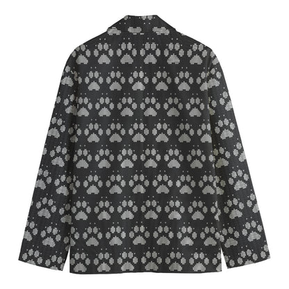 Grey And White Paw Knitted Pattern Print Men's Blazer
