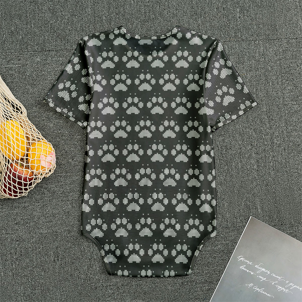 Grey And White Paw Knitted Pattern Print Men's Bodysuit