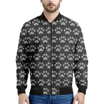 Grey And White Paw Knitted Pattern Print Men's Bomber Jacket