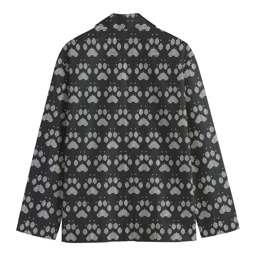 Grey And White Paw Knitted Pattern Print Men's Cotton Blazer