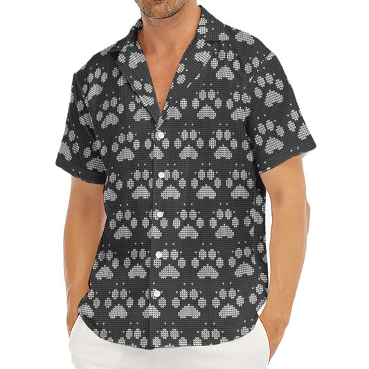 Grey And White Paw Knitted Pattern Print Men's Deep V-Neck Shirt
