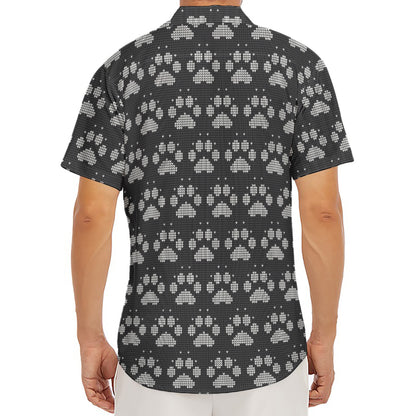 Grey And White Paw Knitted Pattern Print Men's Deep V-Neck Shirt