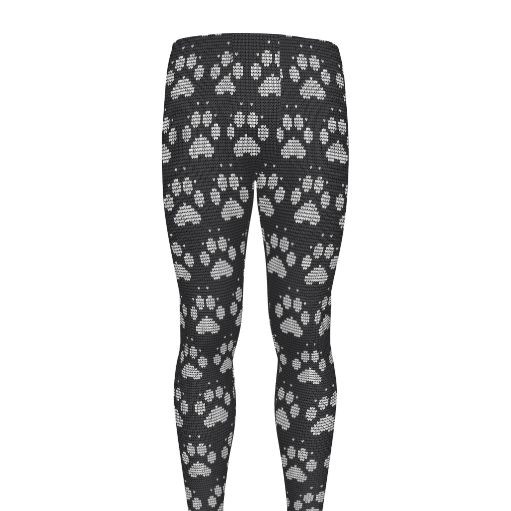 Grey And White Paw Knitted Pattern Print Men's leggings