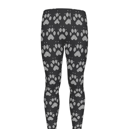 Grey And White Paw Knitted Pattern Print Men's leggings