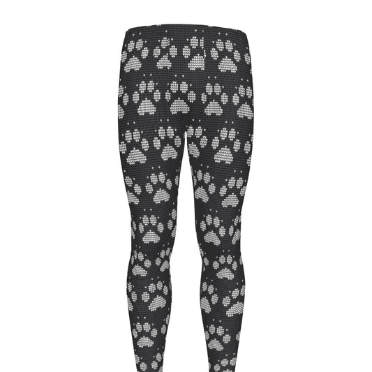 Grey And White Paw Knitted Pattern Print Men's leggings