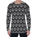 Grey And White Paw Knitted Pattern Print Men's Long Sleeve T-Shirt