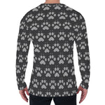 Grey And White Paw Knitted Pattern Print Men's Long Sleeve T-Shirt