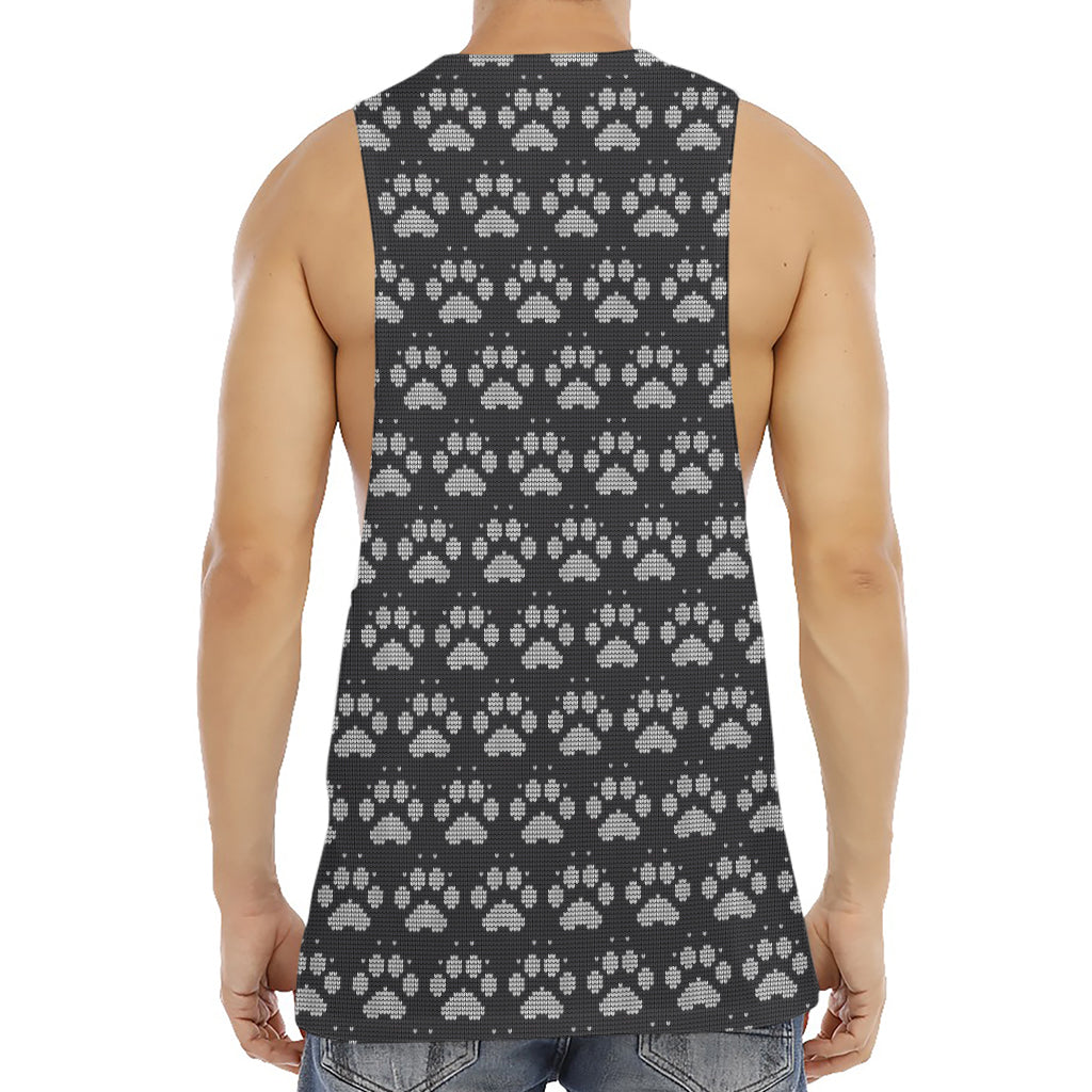 Grey And White Paw Knitted Pattern Print Men's Muscle Tank Top