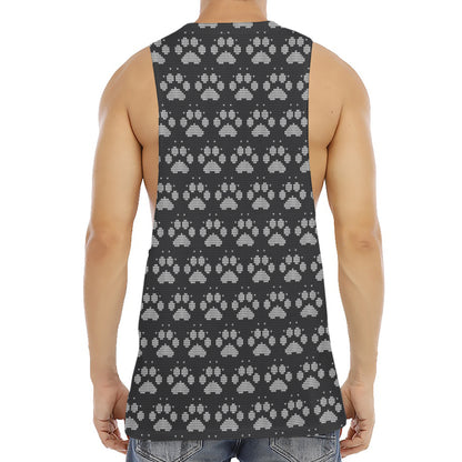 Grey And White Paw Knitted Pattern Print Men's Muscle Tank Top