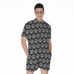 Grey And White Paw Knitted Pattern Print Men's Rompers
