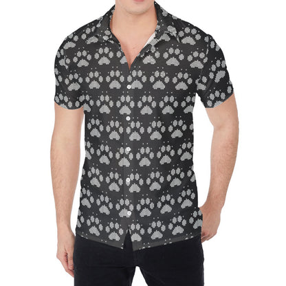 Grey And White Paw Knitted Pattern Print Men's Shirt
