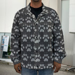 Grey And White Paw Knitted Pattern Print Men's Shirt Jacket