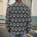 Grey And White Paw Knitted Pattern Print Men's Shirt Jacket